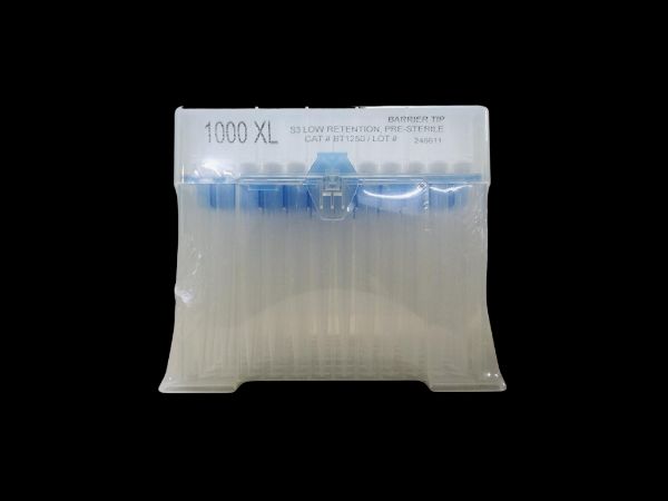 Picture of (1250ul) - Universal Fit, Filtered tips, Sterile, Standard shank, Low retention, colourless, hinged rack packing