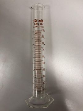 Picture of Cylinder, Measuring, 100mL, Hexagonal Base, Tolerance ±1.0mL, Class A, Borosilicate Glass