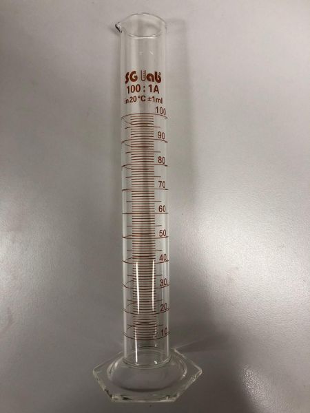 Picture of Cylinder, Measuring, 100mL, Hexagonal Base, Tolerance ±1.0mL, Class A, Borosilicate Glass