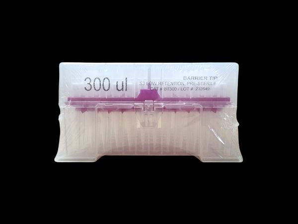Picture of (300ul) - Universal Fit, Filtered tips, Sterile, Standard shank, Low retention, colourless, hinged rack packing