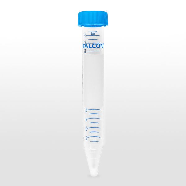 Picture of Falcon 15 mL Polystyrene Centrifuge Tube, Conical Bottom, with Dome Seal Screw Cap, Sterile, 50/Rack,500/Case