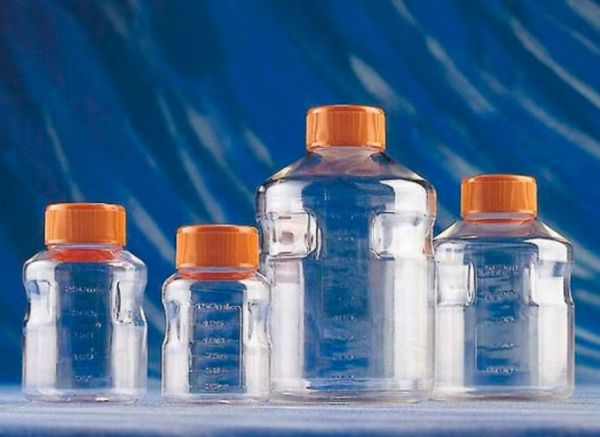 Picture of Corning Easy-Grip round, plastic, storage bottles, round clear polystyrene, sterile, bottle capacity 250 mL, cap (plug seal), case of 24