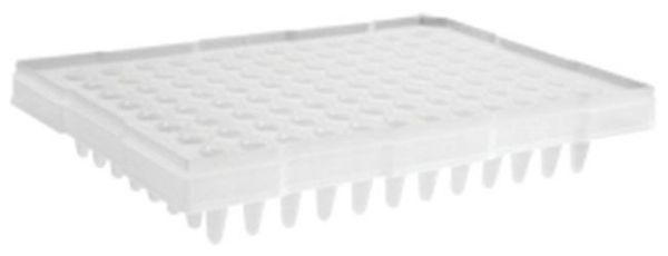 Picture of Plate, 96-Well, Not-Treated, Polypropylene, Flat Top, 200uL, Non-Sterile, Semi skirted with elevated skirt