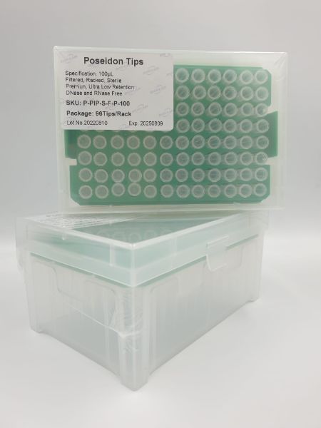 Picture of (100ul) - Universal Fit, Filtered tips, Sterile, Standard shank, Low retention, colourless, hinged rack packing