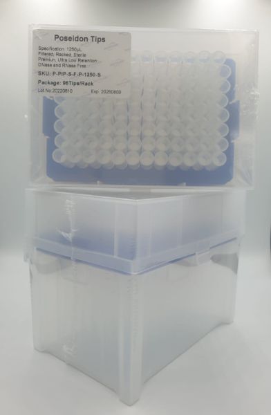 Picture of (1250ul) - Universal Fit, Filtered tips, Sterile, Standard shank, Low retention, colourless, hinged rack packing