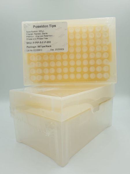 Picture of (200ul) - Universal Fit, Filtered tips, Sterile, Standard shank, Low retention, colourless, hinged rack packing