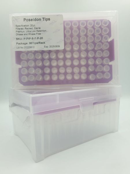 Picture of (20ul) - Universal Fit, Filtered tips, Sterile, Standard shank, Low retention, colourless, hinged rack packing