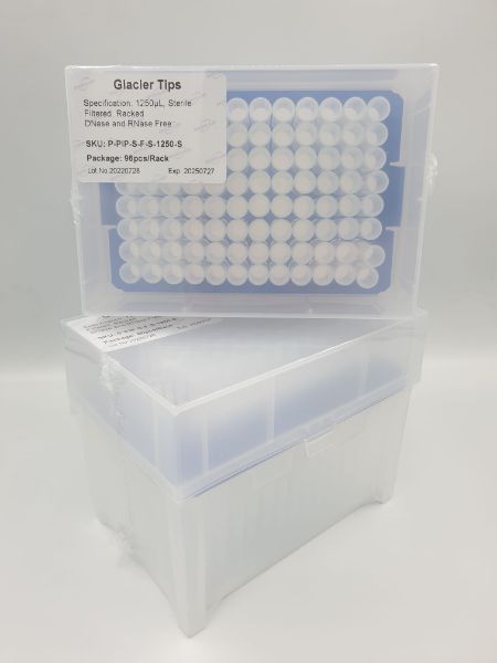 Picture of (1250ul) - Universal Fit, Filtered tips, Sterile, Standard shank, non-Low retention, colourless, hinged rack packing