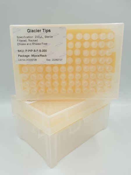 Picture of (200ul) - Universal Fit, Filtered tips, Sterile, Standard shank, non-Low retention, colourless, hinged rack packing