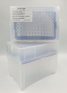 Picture of (1250ul) - Universal Fit, non-Filtered tips, Sterile, Standard shank, Low retention, colourless, hinged rack packing