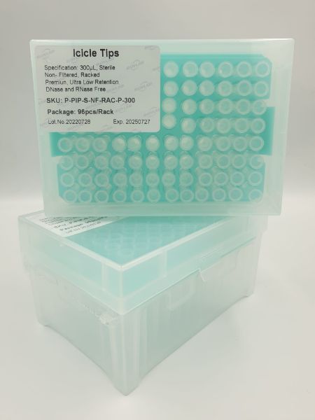 Picture of (300ul) - Universal Fit, non-Filtered tips, Sterile, Standard shank, Low retention, colourless, hinged rack packing