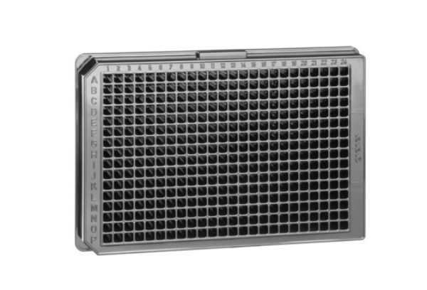 Picture of Greiner (110uL) Plate, 384-Well, TC-Treated, Polystyrene, F-Bottom,  Sterile, Black 
