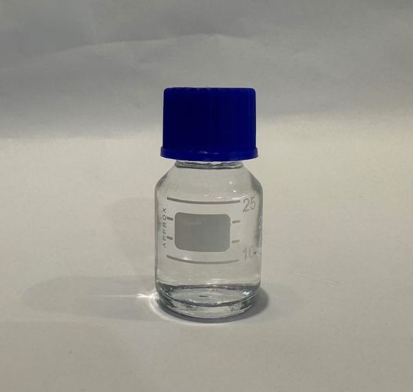 Picture of Bottle, Media, Clear Glass, 25ml, GL32, Blue PP Screw Cap/Pouring Ring, Graduated, Borosilicate Glas