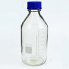 Picture of Bottle, Media, Clear Glass, 1L, GL45, Blue PP Screw Cap/Pouring Ring, Graduated, Borosilicate Glass