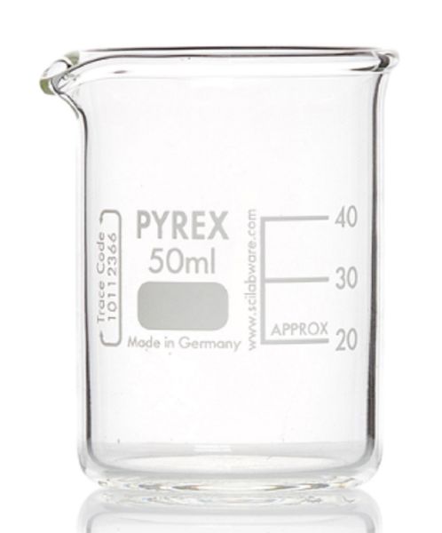 Picture of Beaker, low form, 50ml, grad, w/spout, Class A Borosilicate Glass