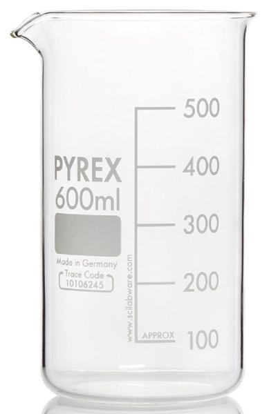 Picture of Beaker, High form, 600ml, grad, w/spout, Class A Borosilicate Glass 3.3